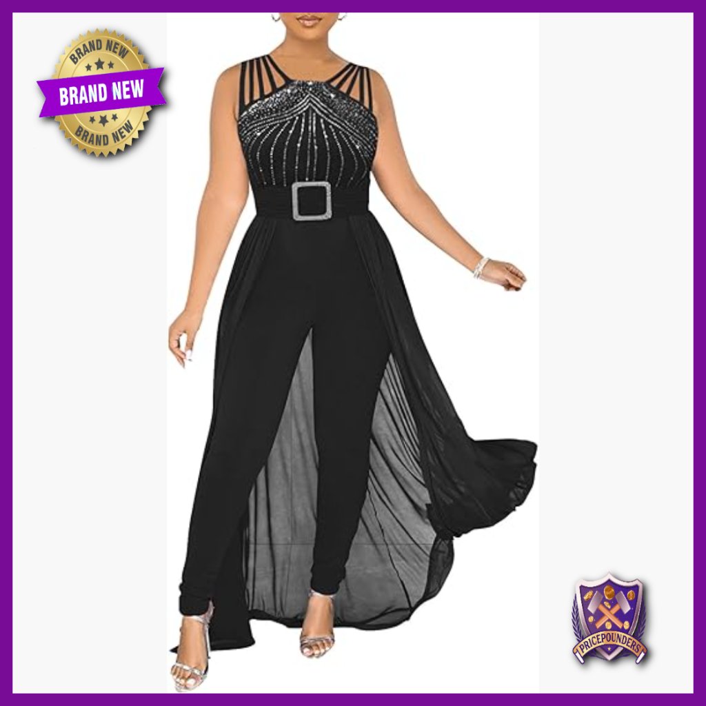 Sleeveless Rhinestone Jumpsuit Formal Party Outfit Bodycon Fit